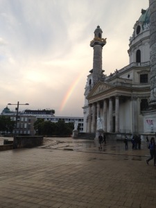 Dr. Therese snapped this photo of a rainbow outside Karlskirche as soon as I hopped onto the U-Bahn